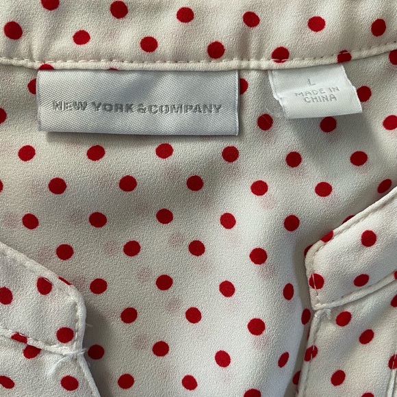 New York & Co, White w /red polka dot blouse, L - Picture 8 of 12